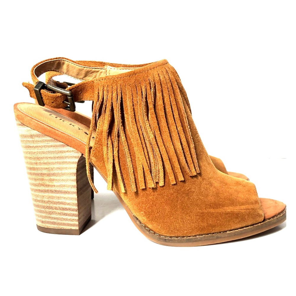 🍀Lucky Brand Liennah OpenToe Fringed Ankle Bootie